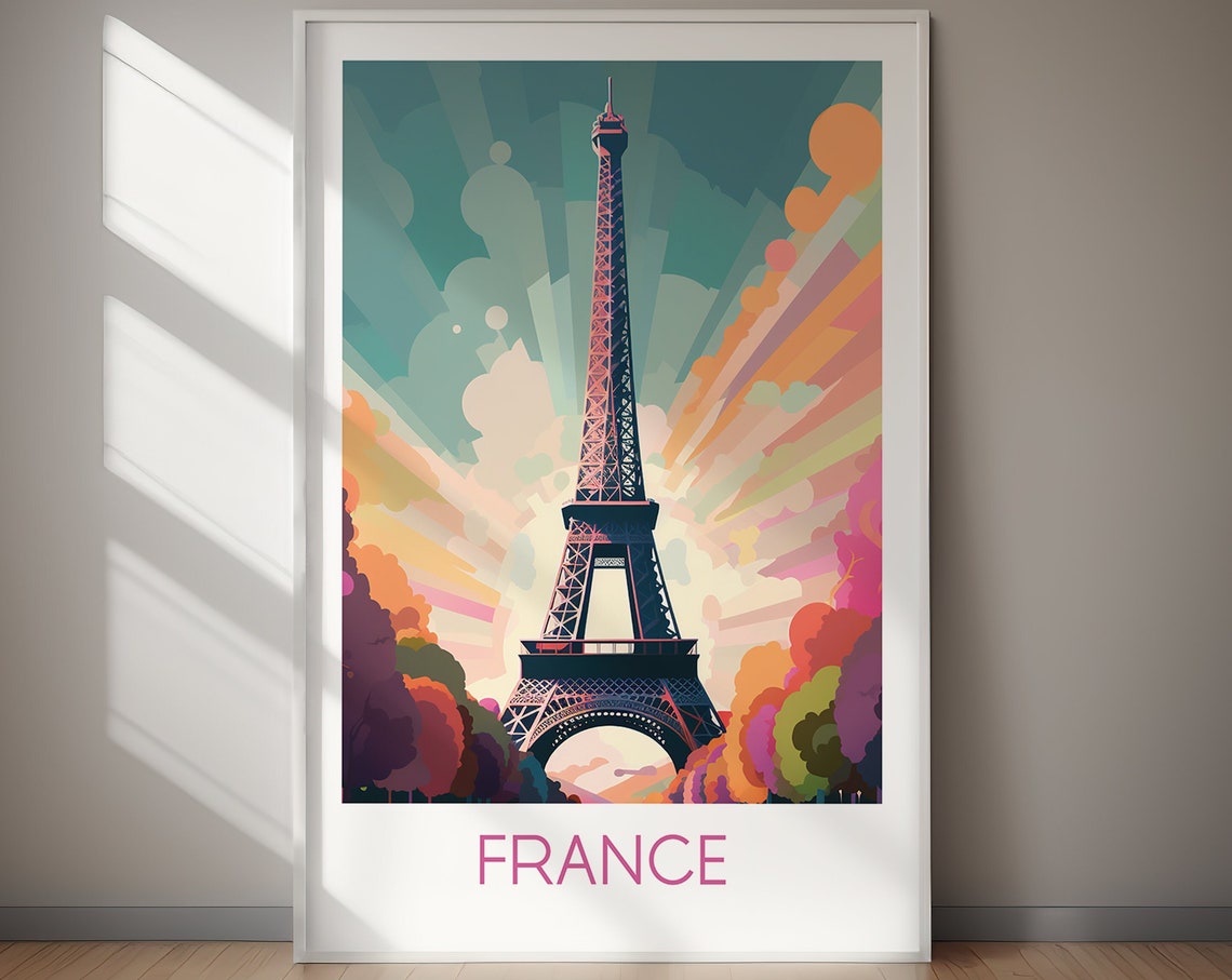 France Eiffel Tower Colorful Sunburst Paris Icon Travel Poster - Image 2