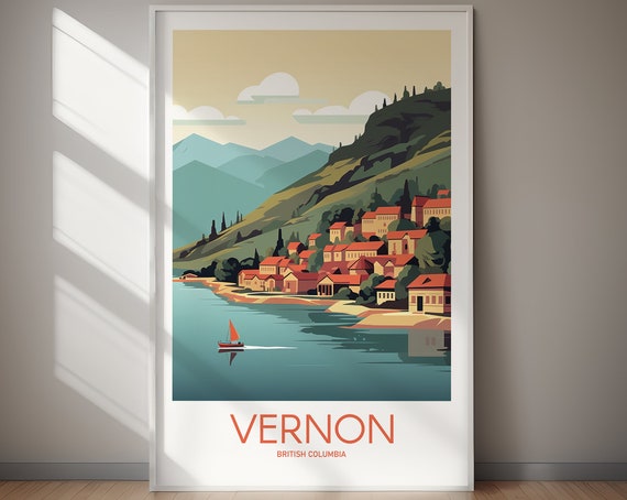 Vernon Poster Canada Poster Print Travel Print Travel Poster Gift Wall Art Hiking Holiday Gift For Her Gift For Him