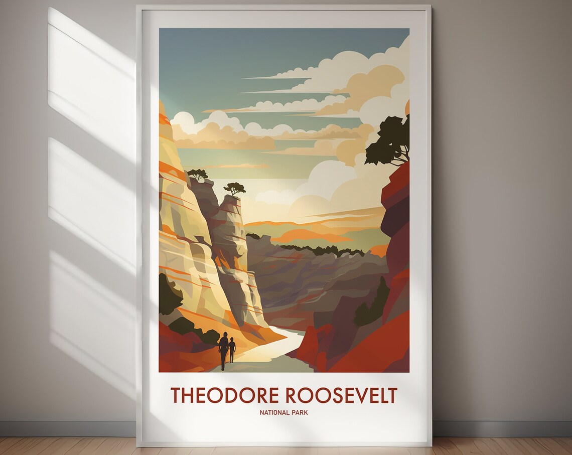 Theodore Roosevelt National Park Badlands Trail Vintage Art Poster