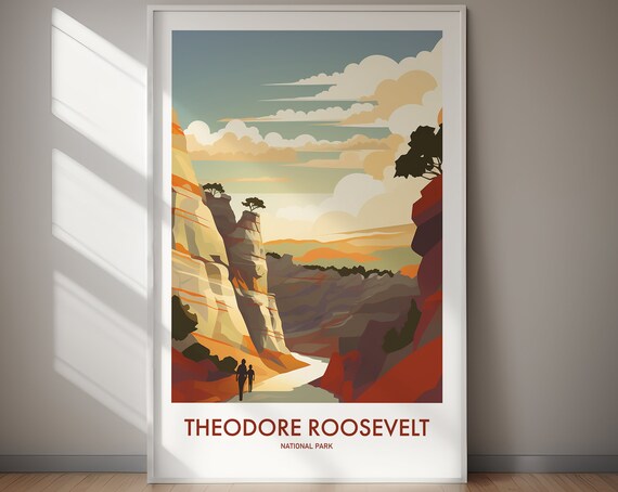 Theodore Roosevelt National Park Badlands Trail Vintage Art Poster
