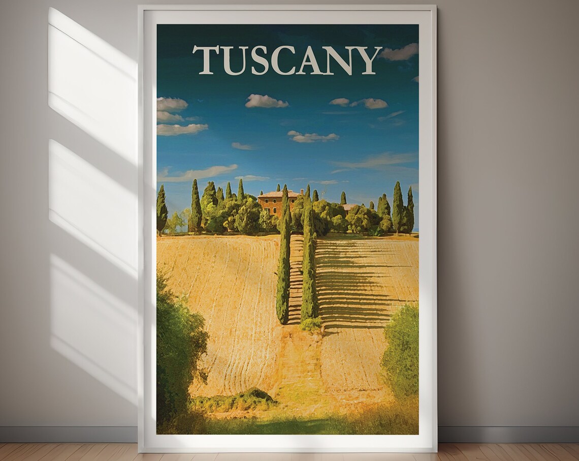 Tuscany Cypress Avenue Golden Wheat Field Villa Scene Poster