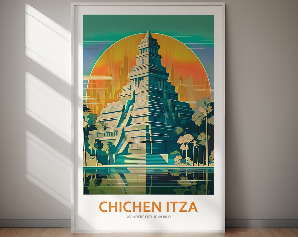 Chichen Itza Mexico Mayan Pyramid Sunset Wonders Travel Poster - Image 2