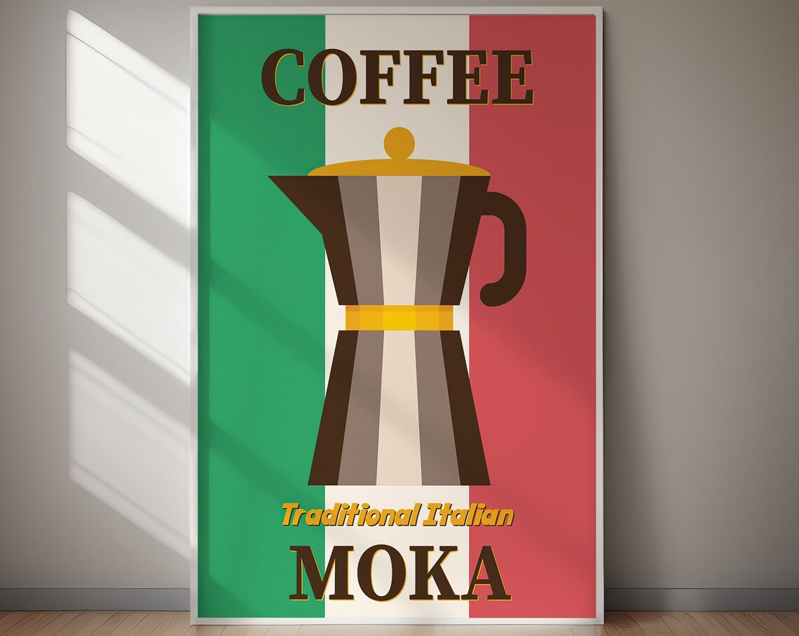 Traditional Italian Moka Coffee Italian Flag Colors Stripes Poster