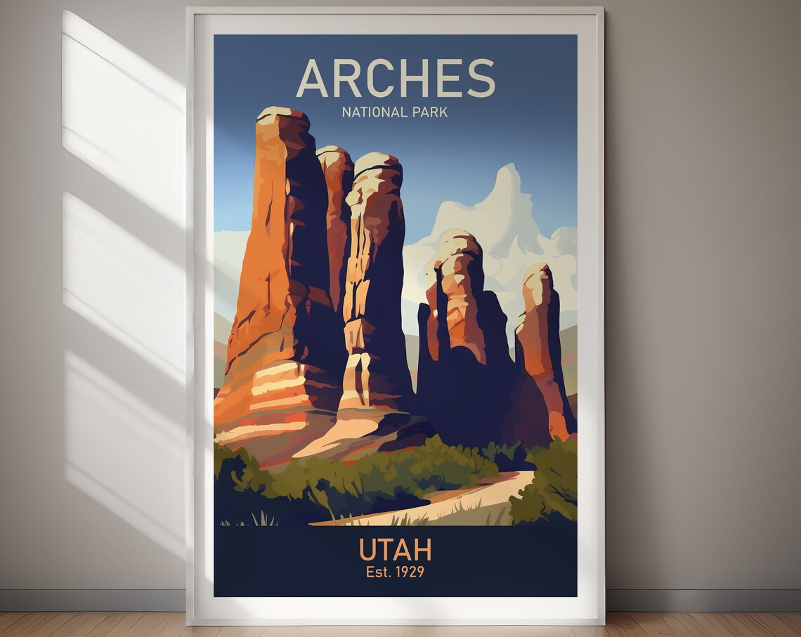 Arches National Park Utah Red Rock Towers Retro Travel Poster Art