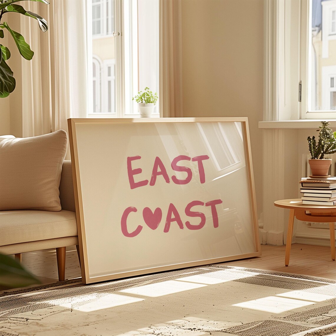 East Coast Pink Heart Brush Letter Coastal Beach House Poster - Image 2