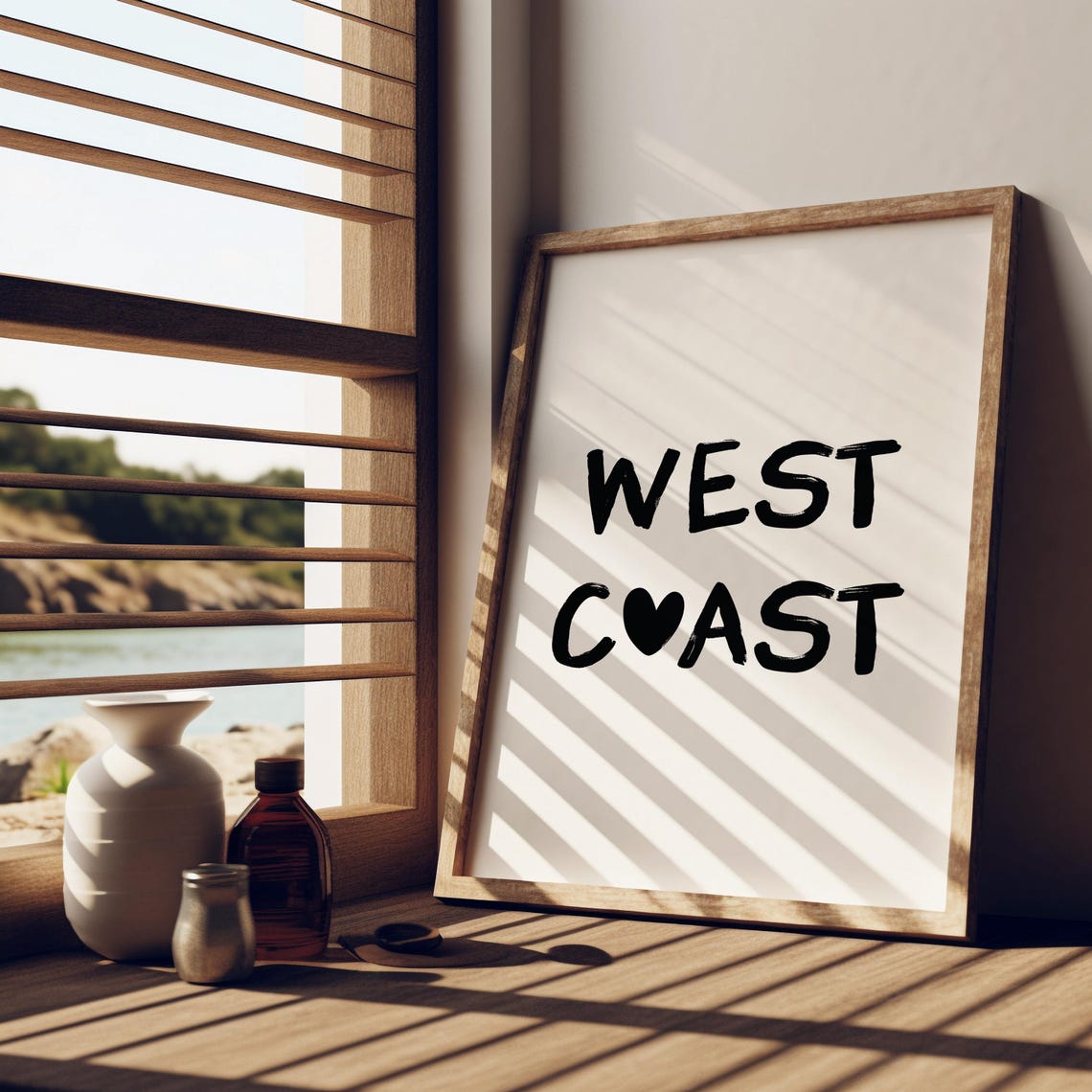 West Coast Black Brush Lettering Heart Minimalist Text Wall Poster - Image 3