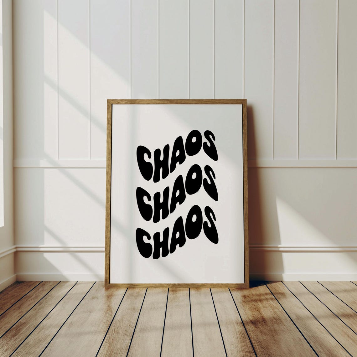 Chaos Chaos Chaos Wavy Black Poster Bold Trippy Typography Decor