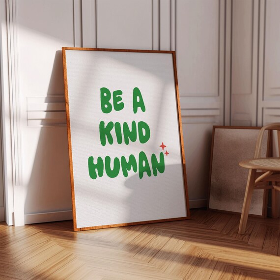 Be A Kind Human Green Bubble Letter Retro Positive Decor Poster