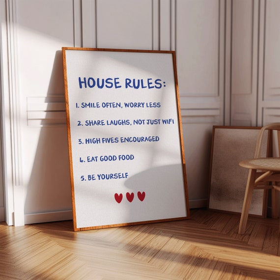 House Rules Print Cute Apartment Decor Funny Wall Art Gifts For Apartment Warming Housewarming Gifts Cute Living Room Print