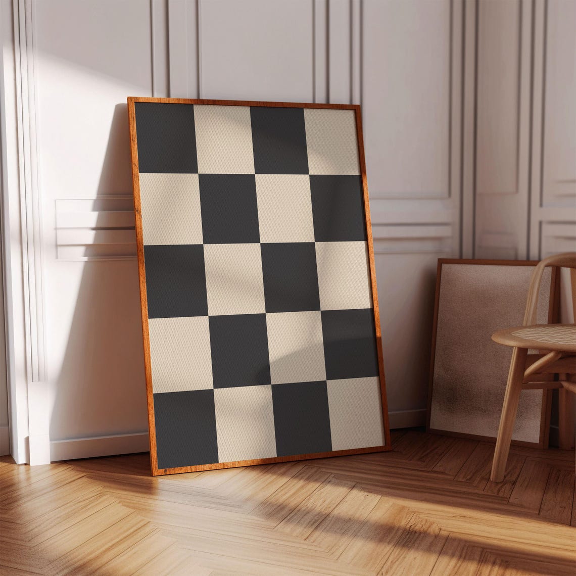 Charcoal and Cream Checkerboard Retro Abstract Decorative Poster