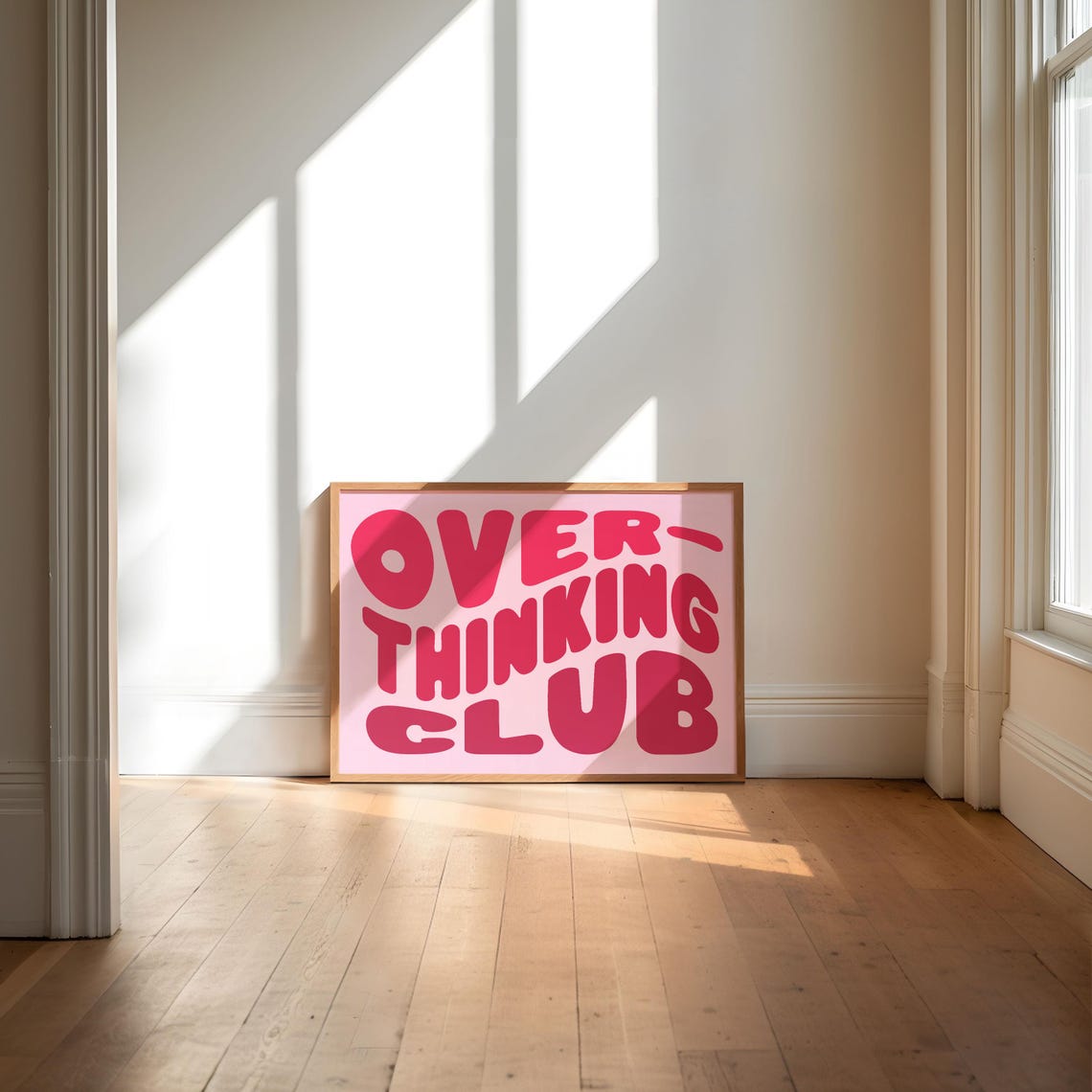 Over-Thinking Club Retro Hot Pink Groovy Typography Wall Poster - Image 2