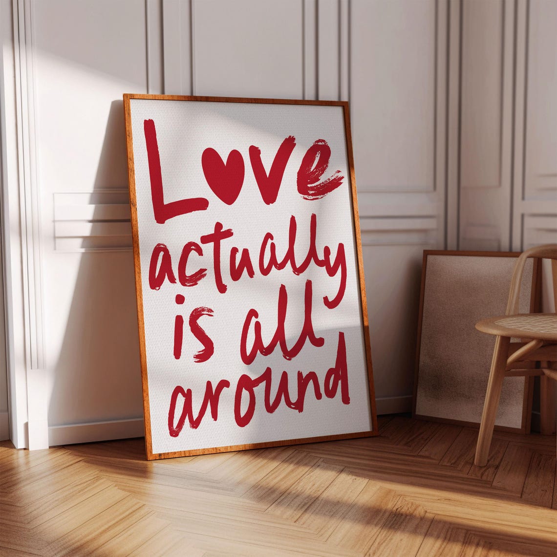 Love Actually Is All Around Red Script Heart Quote Typography Poster
