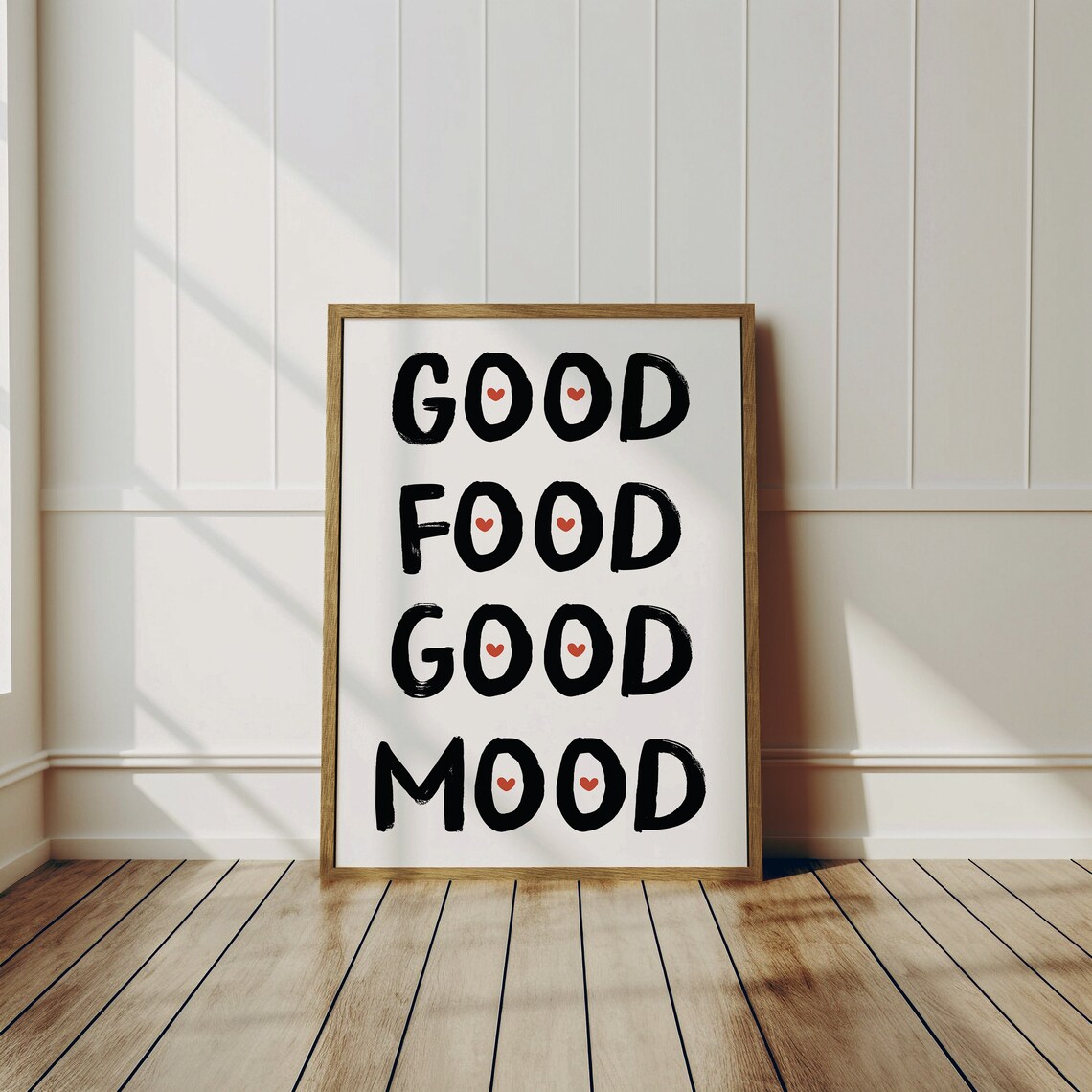 Good Food Good Mood Black Brush Heart Lettering Kitchen Quote Poster - Image 2