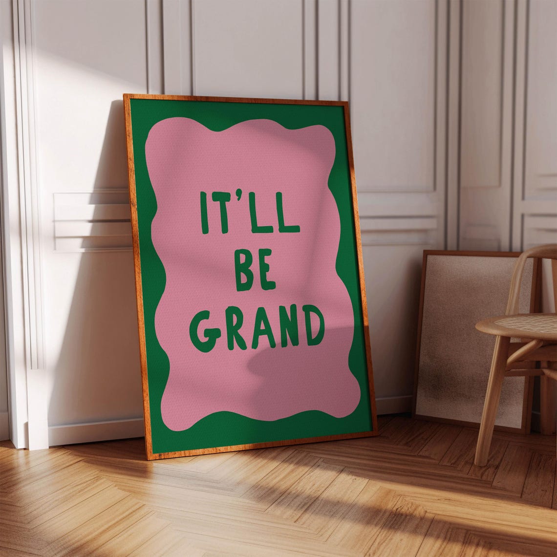 It'll Be Grand Pink Green Wavy Typography Inspirational Quote Wall Art