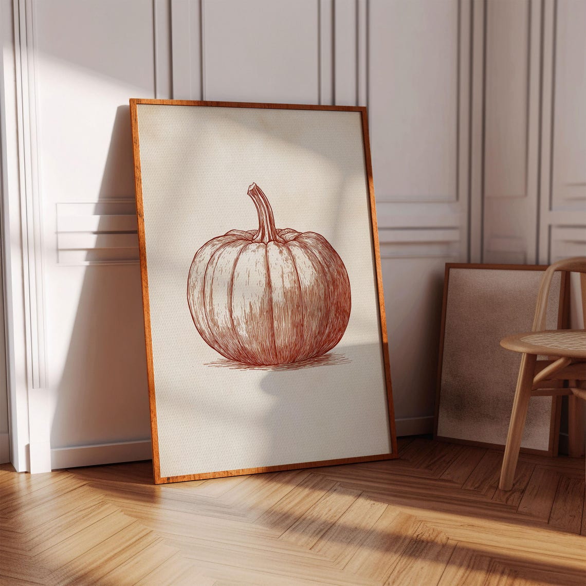 Vintage Sepia Pumpkin Sketch Botanical Fall Harvest Wall Poster - Image 3