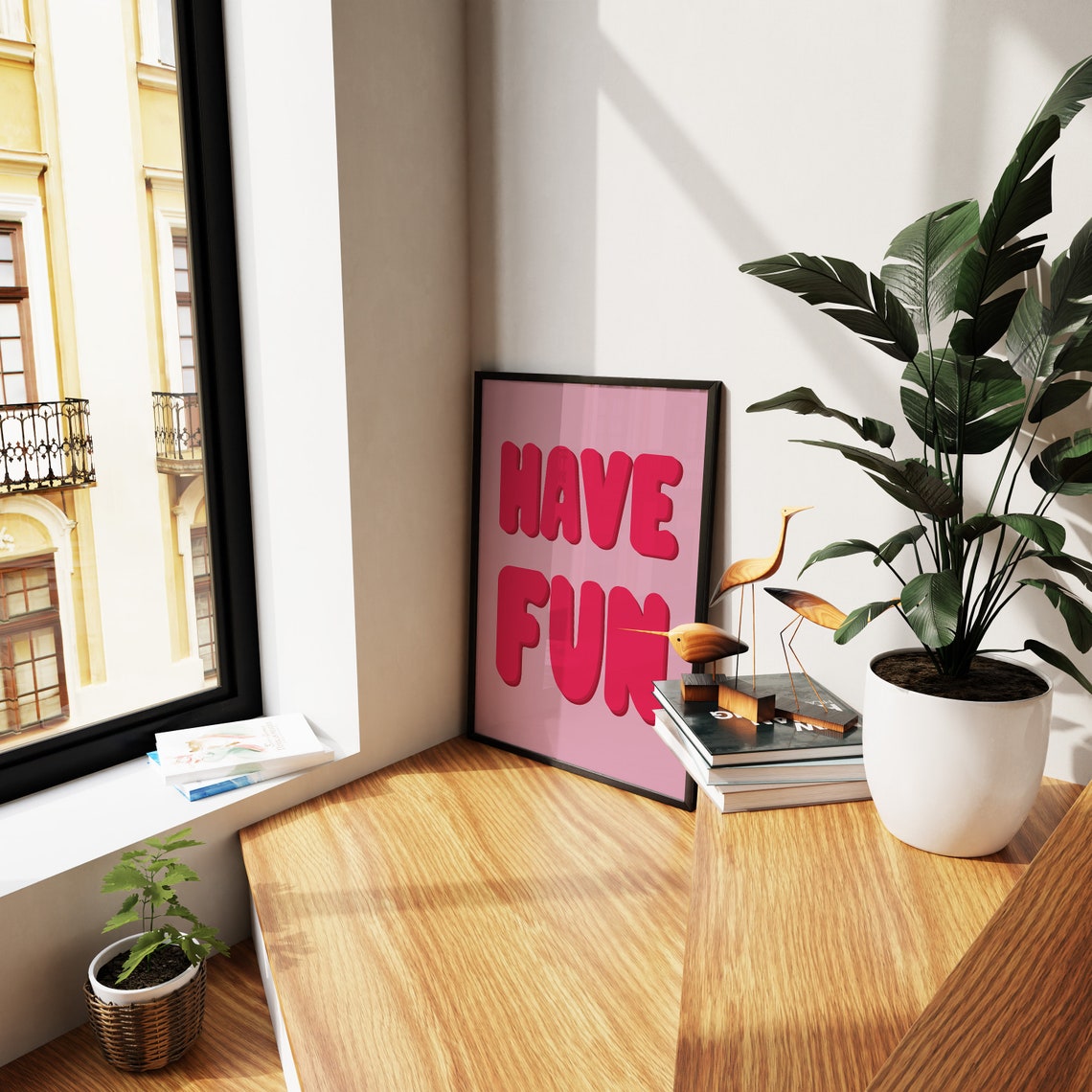 Have Fun Bold Red Retro Bubble Letters Pink Playful Quote Poster - Image 2