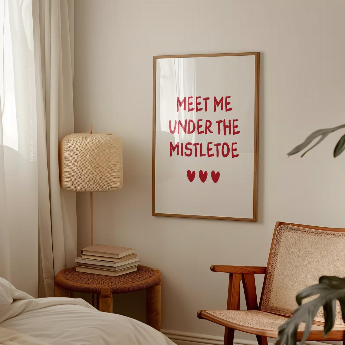 Meet Me Under The Mistletoe Red Christmas Poster Romantic Holiday - Image 2