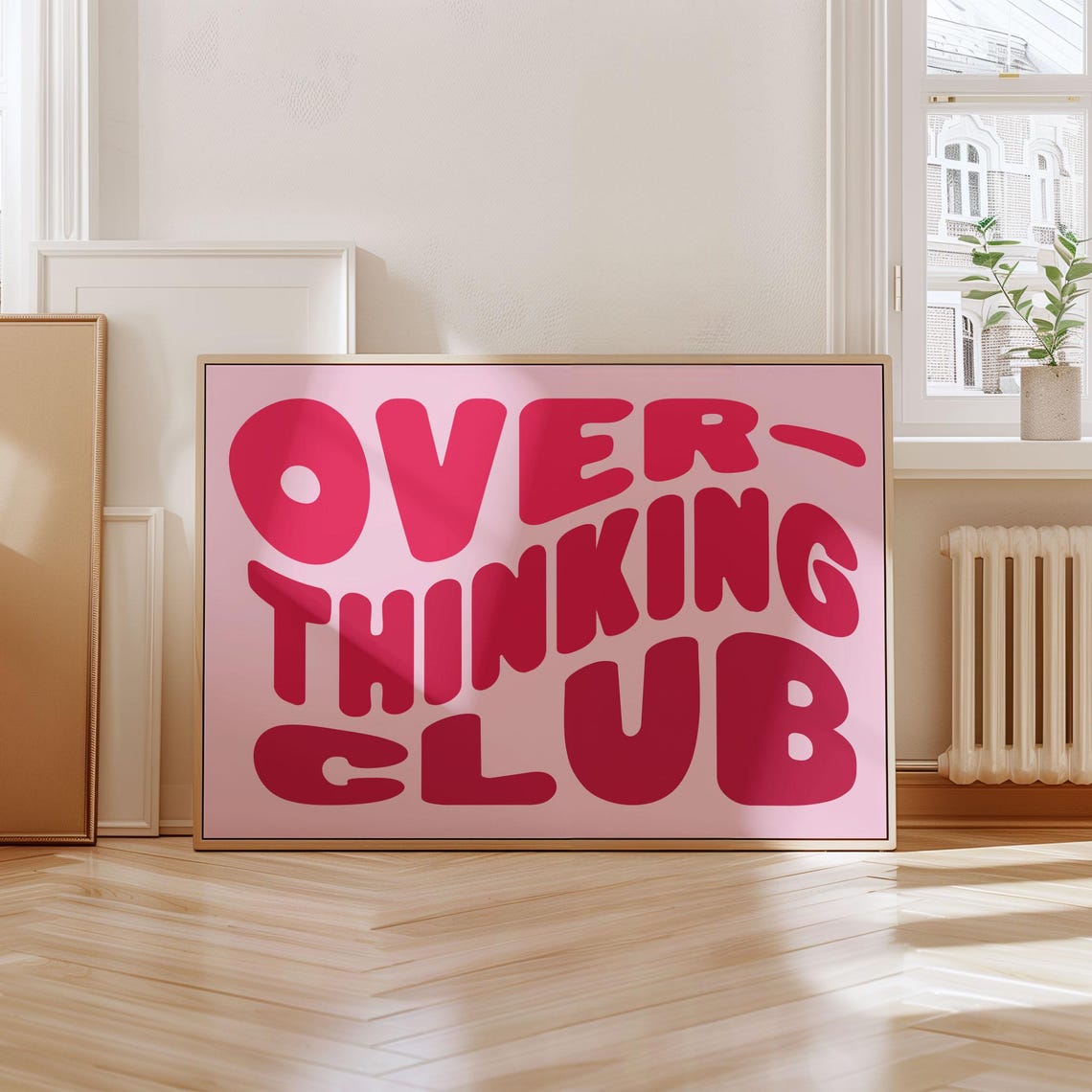 Over-Thinking Club Retro Hot Pink Groovy Typography Wall Poster