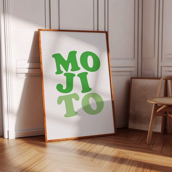 Mojito Retro Green Cocktail Typography Bar Kitchen Decor Poster