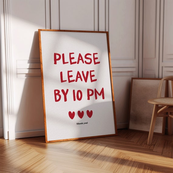 Please Leave By 10 Pm Cute Apartment Decor Entryway Art Print Gifts For Apartment Warming Housewarming Gifts Pink Girly Wall Art