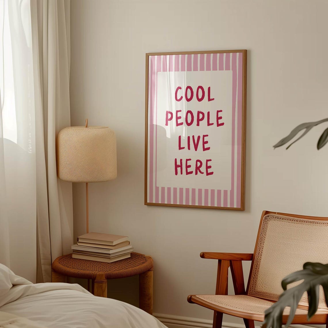 Cool People Live Here Pink Striped Retro Girly Quote Decor Poster - Image 3