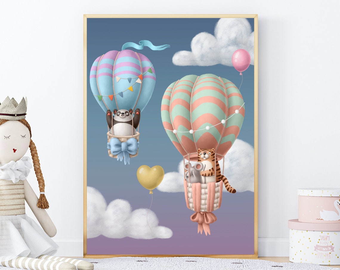 Hot Air Balloon Decor Animal Art Print Nursery Wall Art Adventure Print Art For Kids Room Baby Girl Nursery Decor Baby Shower Gift - Image 3