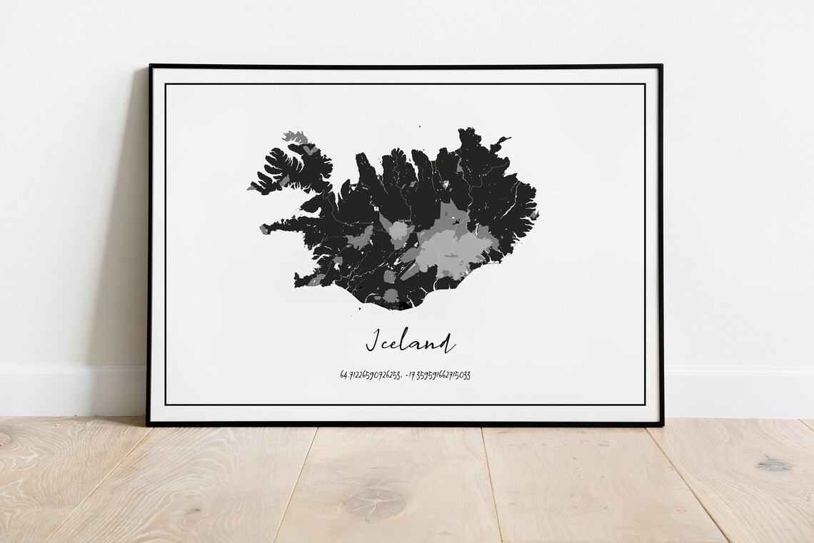 Map Of Iceland Basic Minimalistic Blackwhite Modern