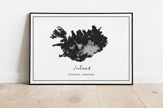 Map Of Iceland Basic Minimalistic Blackwhite Modern