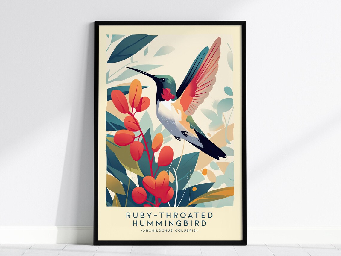 Rubythroated Hummingbird Modern Nature Art Print