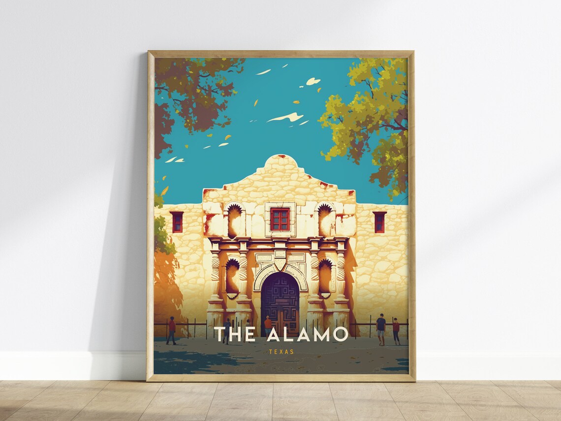 The Alamo Texas San Antonio Historic Mission Vintage Travel Poster