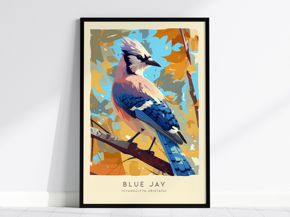 Blue Jay Art Print, Modern Songbird Illustration