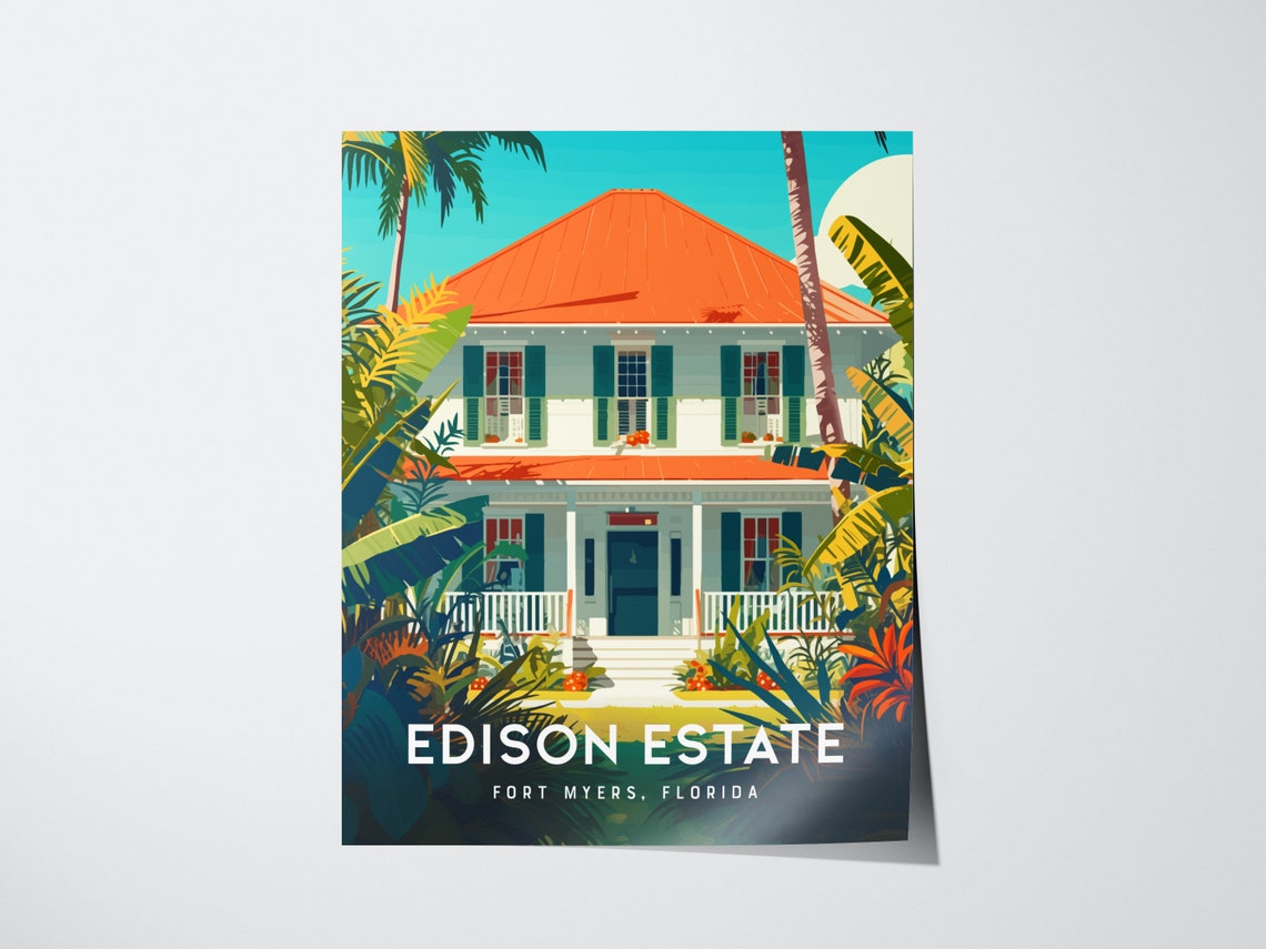 Edison Estate Fort Myers Florida Tropical Historic Home Travel Poster