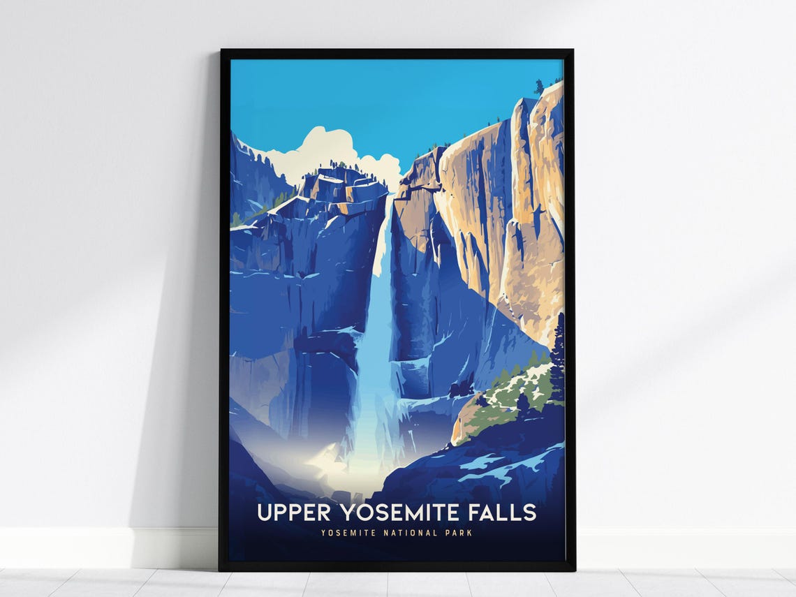 Upper Yosemite Falls National Park Travel Poster Granite Cliffs Art
