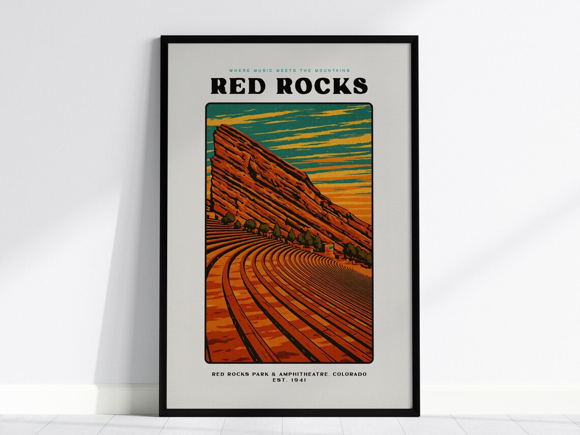Red Rocks Amphitheatre Vintage WPA Style Travel Poster
