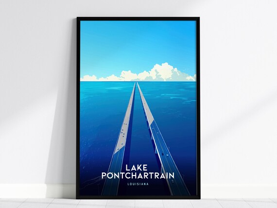 Lake Pontchartrain Louisiana Causeway Bridge Minimalist Travel Poster