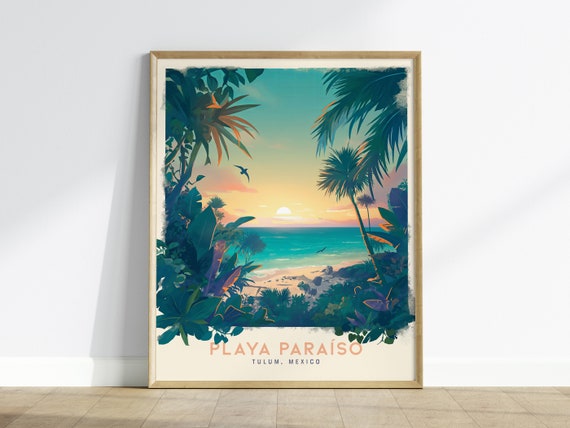 Playa Paraiso Tulum Mexico Art Print Coastal Travel Poster