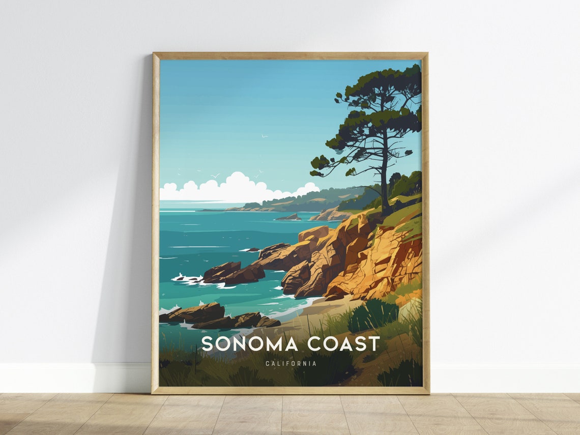 Sonoma Coast California Ocean Cliffs Lone Pine Tree Travel Poster