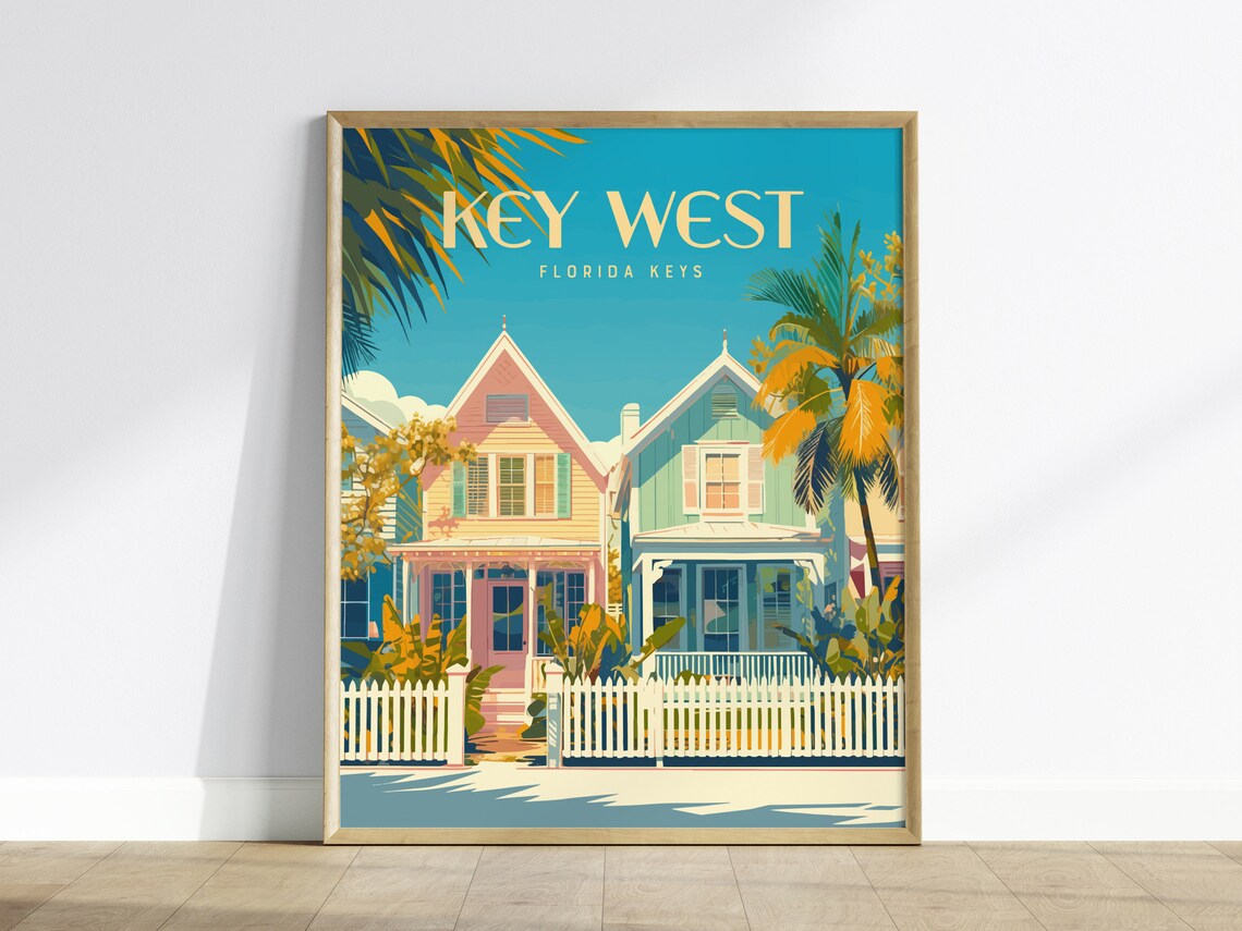 Key West Pastel Beach Cottages, Florida Keys Art Print