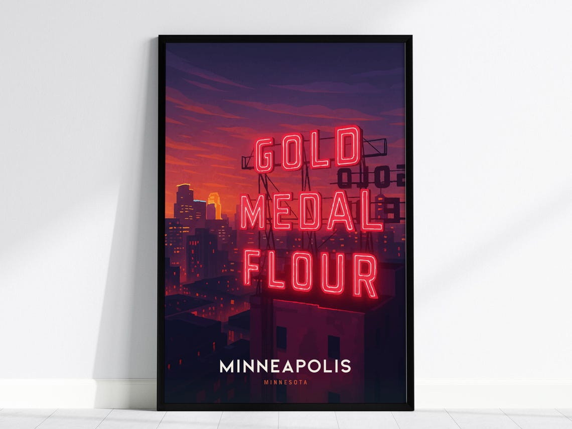 Minneapolis Gold Medal Flour Historic Neon Sign Skyline Poster