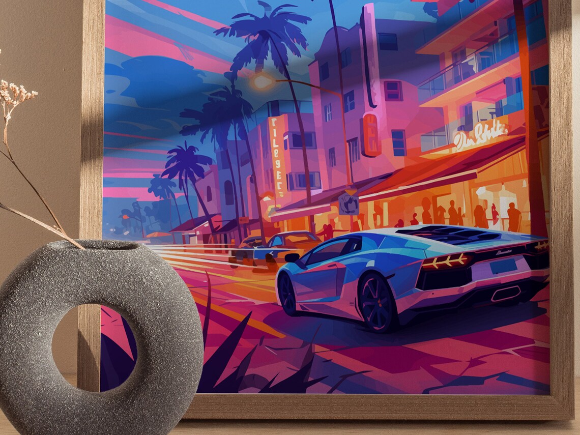 Ocean Drive South Beach Miami Travel Poster, 80s Style - Image 4
