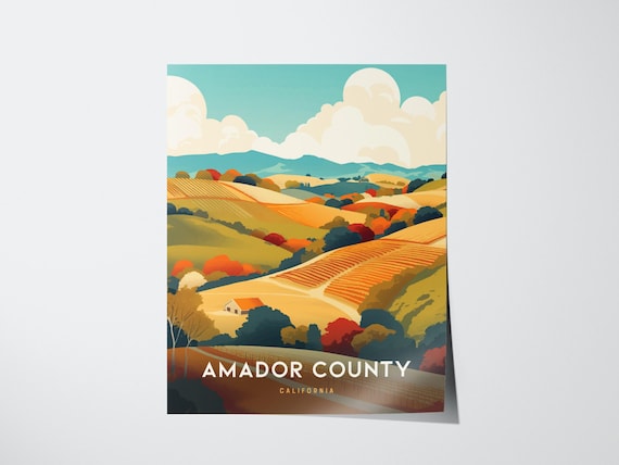 Amador County California Rolling Vineyard Hills Wine Travel Poster