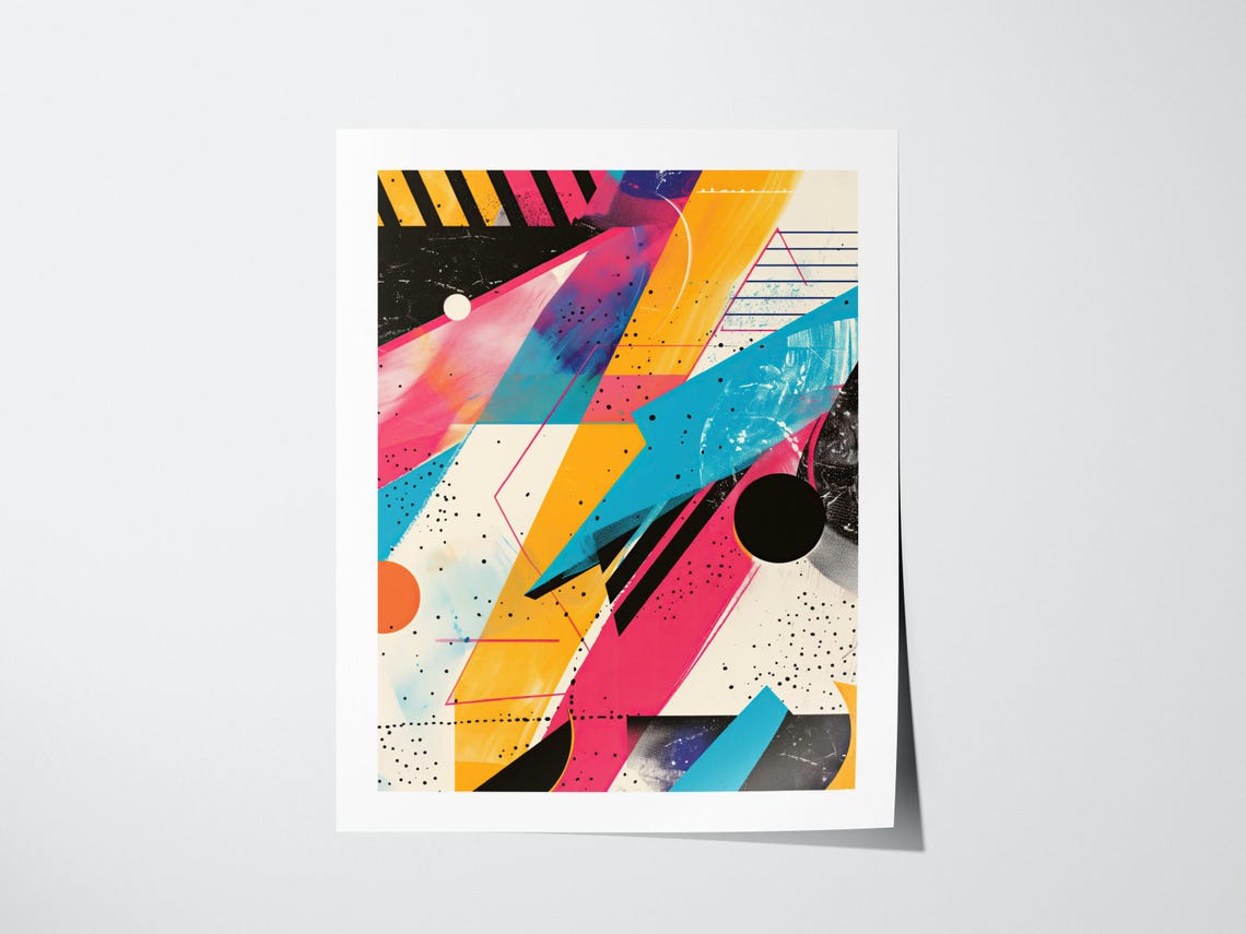 80s Retro Neon Geometric Abstract Vaporwave Pop Style Wall Art