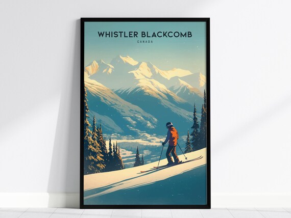 Whistler Blackcomb Canada Skier Snowy Mountain Peak Vintage Travel Poster