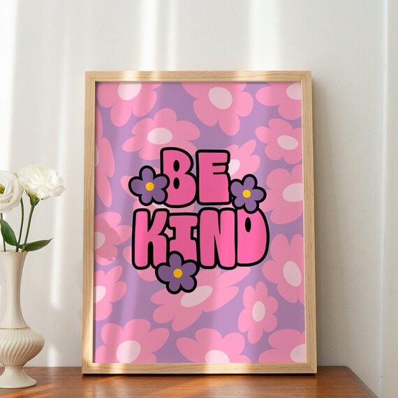 Cute Retro Wall Print Be Kind Print Quote Wall Print Print Retro Wall Art Wall Art Prints