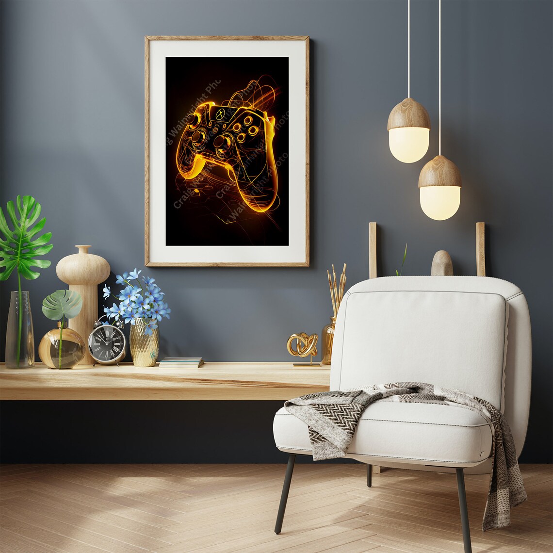 Neon Orange Glowing Xbox Game Controller Light Trail Gamer Poster - Image 2