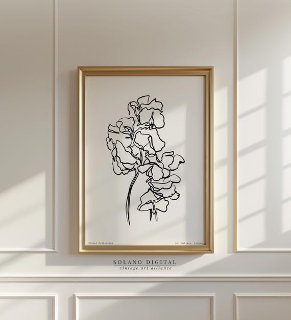 Minimalist Floral Line Art Print Botanical Flower Black And White Modern Wall Decor Poster
