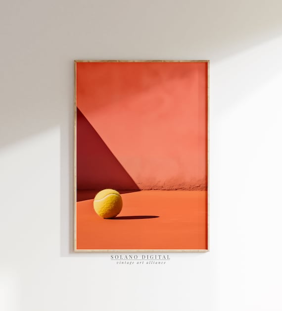 Minimalist Tennis Ball On Terracotta Court Abstract Sports Poster