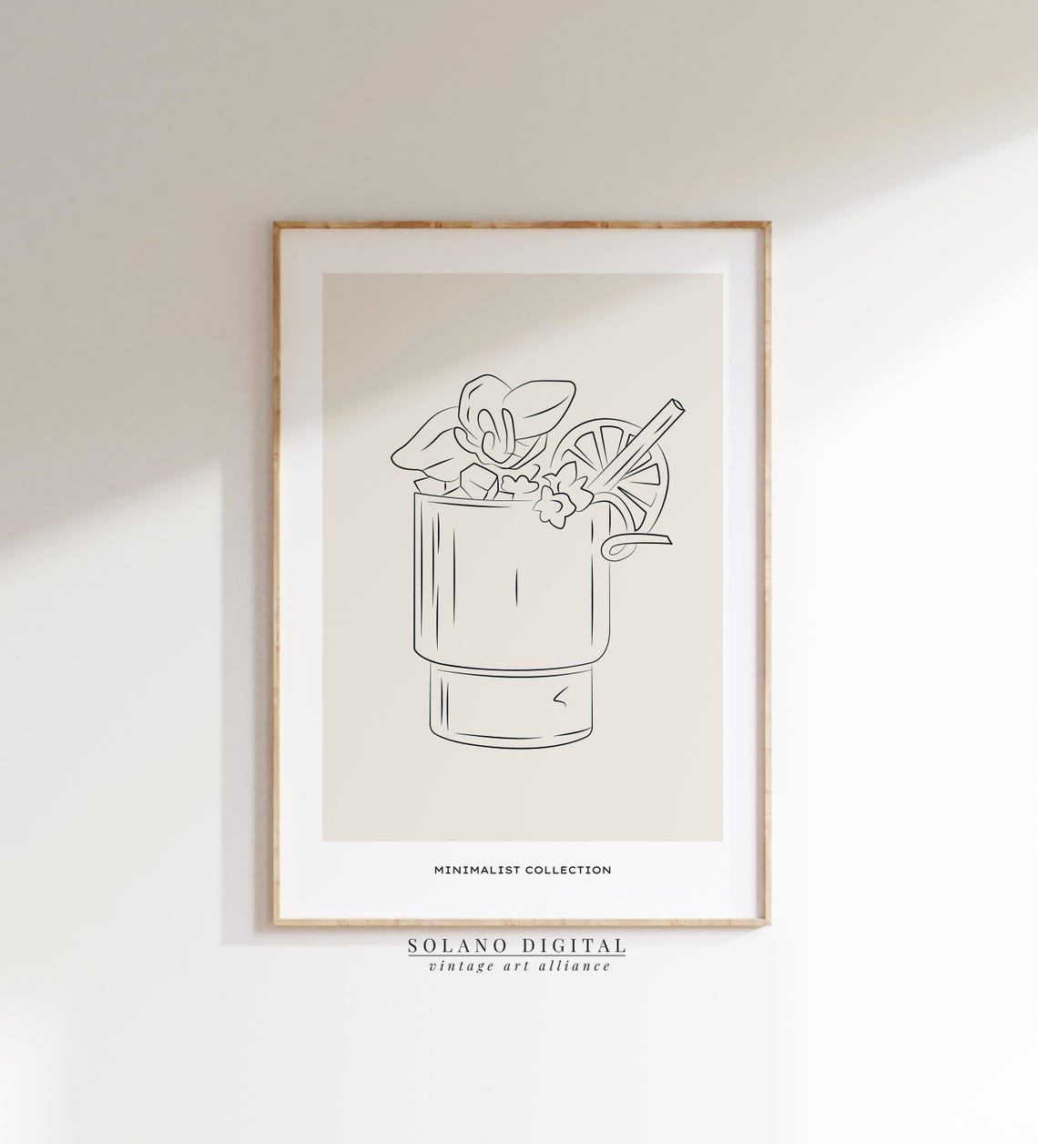Minimalist Citrus Mint Cocktail Line Art Modern Bar Decor Poster