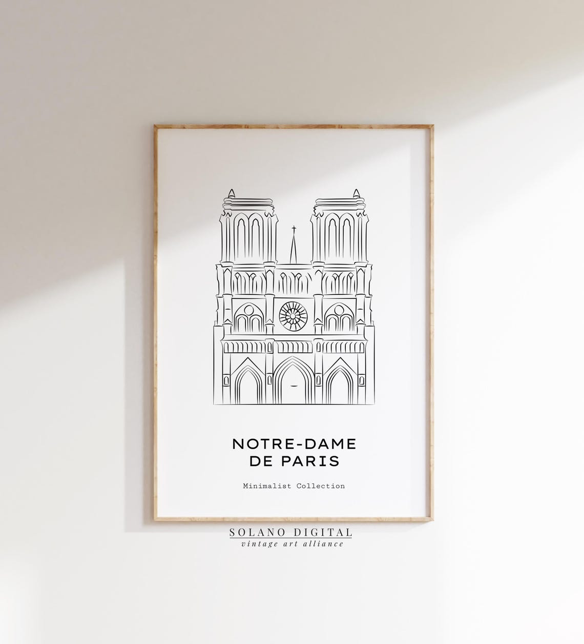 Notre Dame De Paris Cathedral Line Art France Landmark Travel Poster