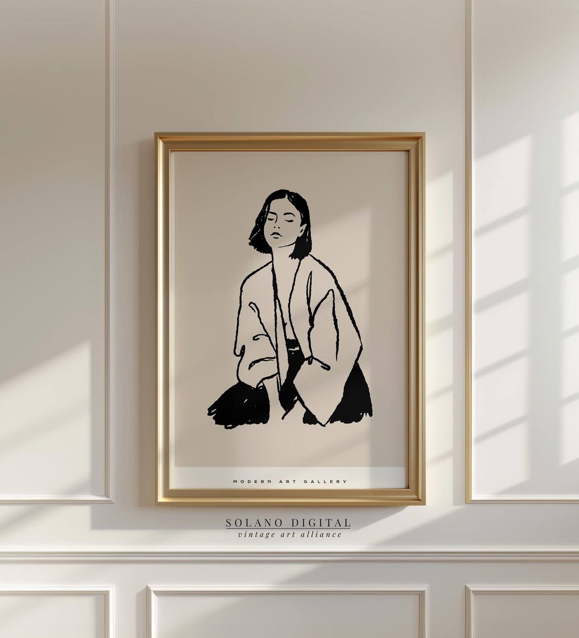 Minimalist Woman Portrait Black White Line Art Fashion Poster